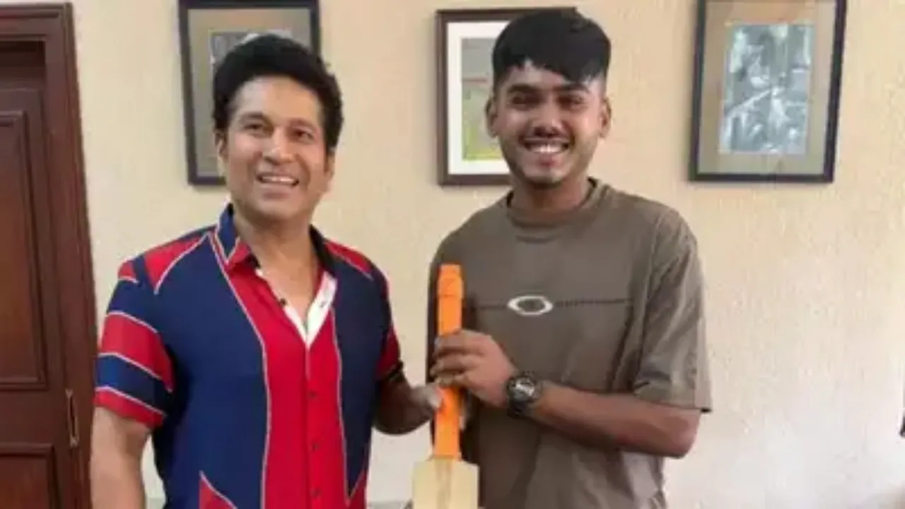 Mhatre with Sachin